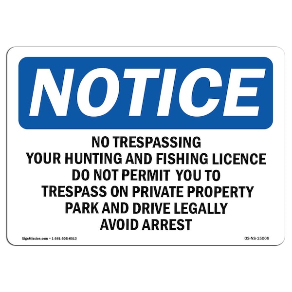 Signmission OSHA Notice Sign, 3.5" Height, 5" Width, No Trespassing Your Hunting And Fishing Sign, Landscape OS-NS-D-35-L-15009 - main